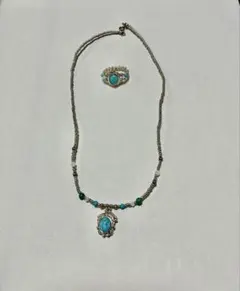 ハンドメイド　ターコイズ風ネックレスとリング セット