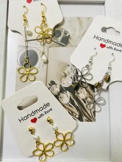 ハンドメイド 花の形状 ピアス 3点セット
