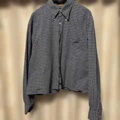 NAUTICA ネイビー/ホワイトチェック 短丈シャツ M