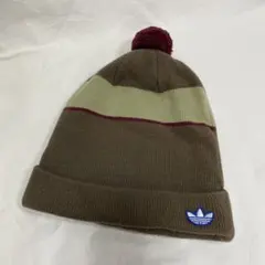 00s adidas ポンポンニット帽 トレフォイル カーキ