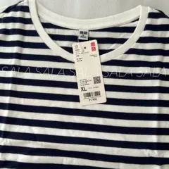 新品未使用タグ付き　ユニクロ　ソフトコットンボーダーラウンドヘムT　ネイビー