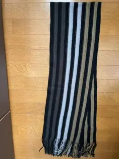 メンズ　レディース　マフラー　ニットマフラー　ストライプ　黒／白／グレー／茶