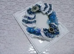 B8 硬質ケース デコ 痛トレカケース リボン 紺 ネイビー 花 白 青 王冠