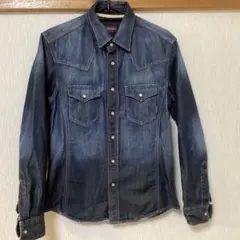 Purple&Yellow ダークブルーデニムシャツ 長袖 Sサイズ