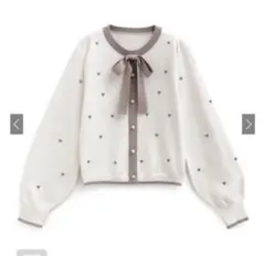 GRL ハート刺繍リボン配色ニットトップス アイボリー