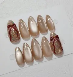 ネイルチップ　マグネット　フラッシュ　ラメ　リボン　キラキラ　アーモンド