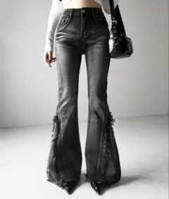 me+em select ヴィンテージライクフリンジストレッチフレアデニム