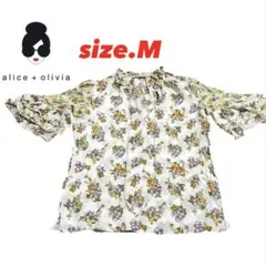 美品【“花柄”シフォン／フリル＆リボン】アリスアンドオリビア／シャツ