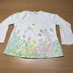 KP長袖カットソー ホワイト 花柄 うさぎ
