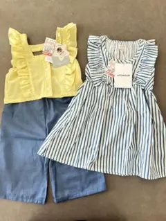 【新品】しまむら夏服セットアップ&フリルワンピース2点セット90cmストライプ柄