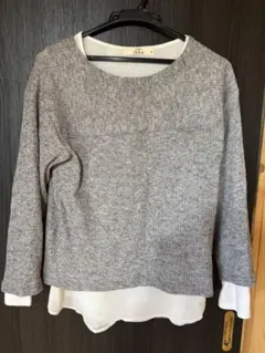 グレー レイヤード 長袖ニット