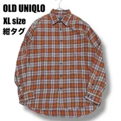 90s XLサイズ OLD UNIQLO ネルシャツ 長袖 チェック 綿100%