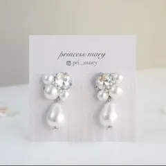 数量限定★シルバー》雫コットンパール♡﻿オーロラガラスbijouピアス