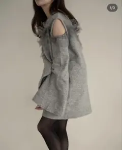 mideal/オープンショルダーチュールチュニック(グレー)