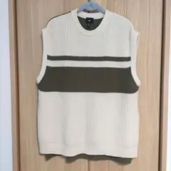 ノースリーブニットベスト Mサイズ アイボリー/オリーブ