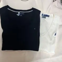 ラルフローレン・トミーヒルフィガー・Vネック セーター 白・黒2枚セット‼️M・L