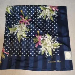 《新品》Christian Dior 花柄 ネイビー ハンカチ