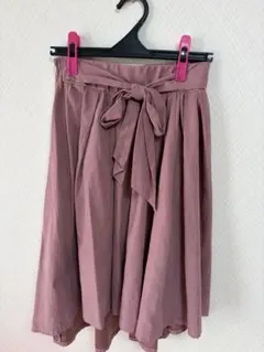 ウエストリボン付きフレアスカート くすみピンクのサムネイル