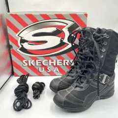 美品✨スケッチャーズ　レースアップブーツ　サイドジップ　ウェッジソール　23cm