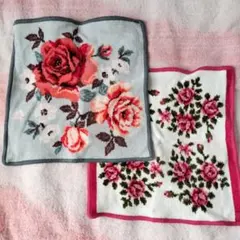 feiler バラの花柄 タオルハンカチ　２枚セット　フェイラー　28×28