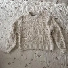 ZARA アイボリー パール装飾 セーター
