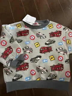 トミカ　車　トレーナー 90cm グレー　裏起毛　総柄