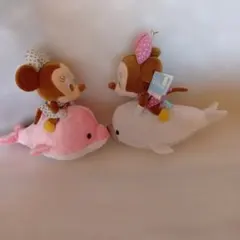 ディズニー　イルカに乗ったベビーミニー　マスコットぬいぐるみ2個セットタグ付き