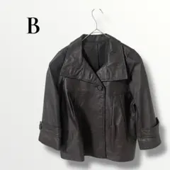 ダークブラウン フェイクレザー ジャケット　レディース　七部丈