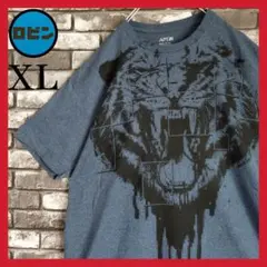 USA製オーバーサイズアニマルtシャツTシャツトラタイガー霜降りネイビーtee紺