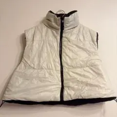 リバーシブルダウンベスト ショート丈 アイボリー黒 L 海外古着