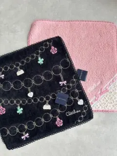 クレイサス　タオルハンカチ2枚セット　ブラック×ピンク系　新品