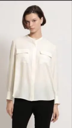 theory バンドカラー　ポケットデザインブラウス　S