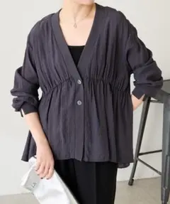 【極美品】ギャザー切替シアーシャツカーディガン チャコールグレーのサムネイル