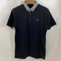 バーバリーブラックレーベル半袖ポロシャツ日本製ホースロゴ黒メンズMチェック柄