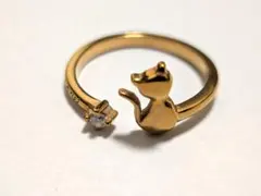 指輪 猫 ねこ ネコ cat ジルコニア ローズゴールド