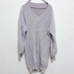 ニット　チュニック　ピンク　ふわふわ　シャギー　ロング丈　体型カバー　ゆったり