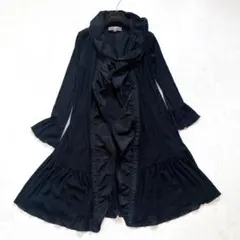 スーパービューティー　ロングカーディガン　Lサイズ　40 フリル　黒　透け感