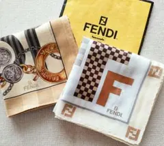 新品未使用❁フェンディ❁シルク混ハンカチスカーフ、大判ハンカチ2枚セット⑤