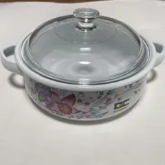 【未使用品】カトレア 花柄 ホーロー鍋 ガラス蓋付き 21cm