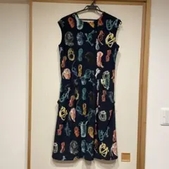 多色糸デザイン ノースリーブワンピース ひざ丈