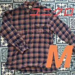 ユニクロ M チェック柄 ネルシャツ 赤×紺