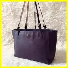 【美品】Tory Burch レザー トートバッグ エマーソン 大容量　パープル
