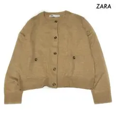 ZARA ザラ★長袖カーディガン クルーネック ポケット付き ベージュ Sサイズ