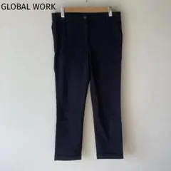 グローバルワーク　ストレッチパンツ　テーパード　ネイビー　カジュアル　ロールUP