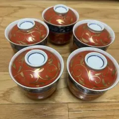 赤い金装飾の蓋つき煮物椀 5個セット