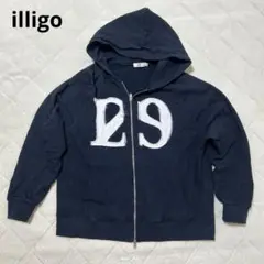韓国　illigo アウター　パーカー　フーディー　ネイビー　オーバーサイズ　M