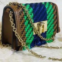 極美　フルラ　Furla 1927 編み込みレザー　フラップチェーン　ミニバッグ