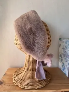 冬物ベージュファー2weyターバン