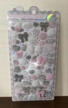 【正規品】　ふわふわ　ドロップ シール　うさぎ　ボンボンドロップ　しろくろ