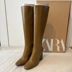 R*3様 【美品】ZARA ザラレザー ロングブーツ サイドジップ キャメル サ